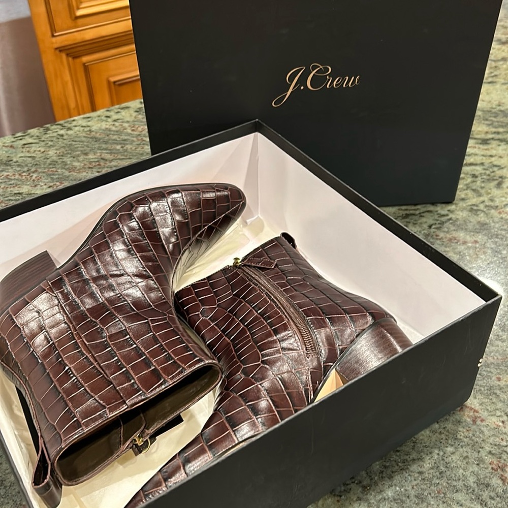 J Crew Croc Embossed Leather Western Boot, Size 7 NWT